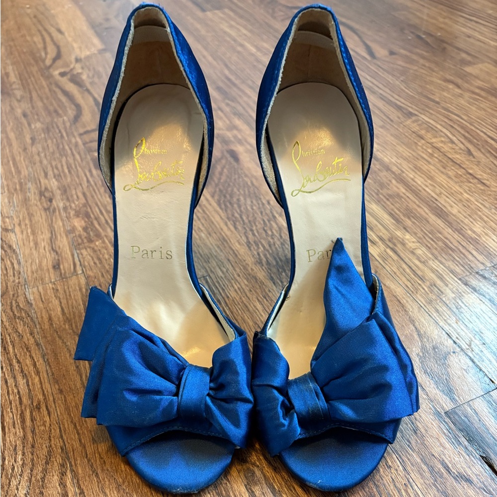 Christian Louboutin Blue Satin Bow Heels